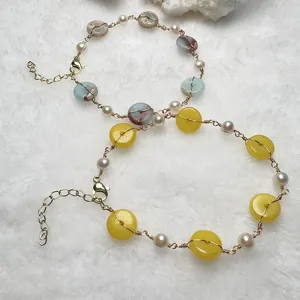 Pulsera de Perla de Agua Dulce Natural Piedra Shoushan Calcedonia Amarilla Envuelta a Mano para Mujer Joyería de Piedras Preciosas Hecha a Mano Regalo