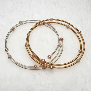 Natural Freshwater Pearl Multilayer Spiral Bracelet For Women Handmade Alloy Jewelry Pink Purple Gold Silver Beaded Bracelets