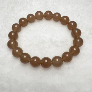 Brown quartzite jade bead bracelet, simple elegant round gemstone wrist jewelry for daily wear.