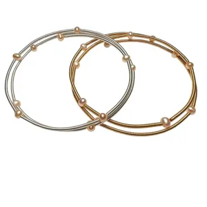 Natural freshwater pearl multi-layer wire bracelet stylish fashion jewelry main photo.
