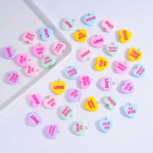 Colorful Valentine heart resin charms for DIY jewelry making, necklace and keychain pendants.