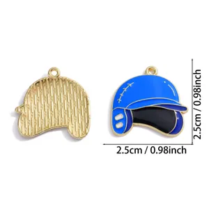 Blue and black enamel baseball helmet charm alloy DIY pendant for necklace and bracelet keychain.