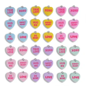 Heart Resin Charms Valentine's Day Word Plate Pendants Only For DIY Jewelry Making Necklace Keychain Hand Painted Accessories