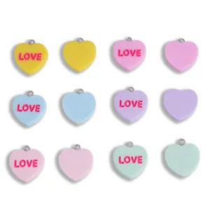 Colorful Valentine resin heart charms DIY jewelry pendant accessories keychain 12pcs