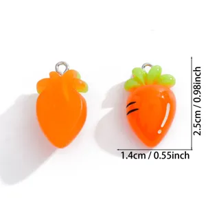 Resin carrot charms for DIY jewelry making, cute orange pendant for necklace, keychain.