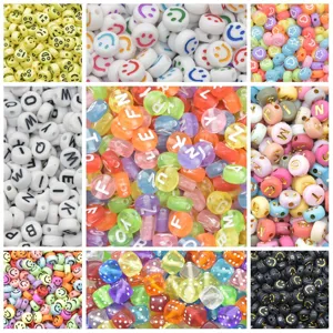 Acrylic Loose Beads English Letters Smiley Face Flat Beads DIY Phone Chain Bracelet Jewelry Making Accessories