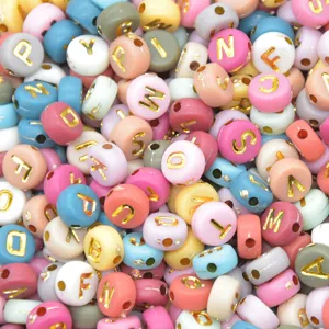 Colorful acrylic letter beads, gold alphabet flat beads for DIY phone charms and jewelry making.