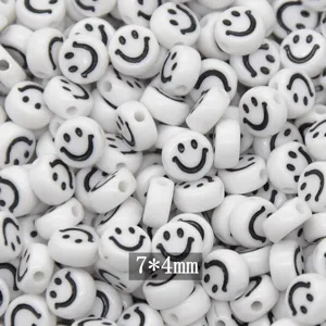 Acrylic smiley face flat beads white black 7x4mm loose beads DIY jewelry making crafts