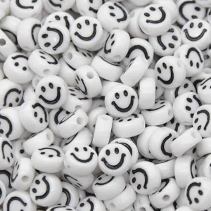 White acrylic smiley face flat loose beads detail view for DIY jewelry making accessories