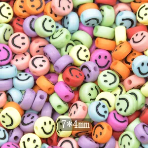 Acrylic smiley face flat beads for DIY phone chains, handmade jewelry making items.