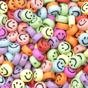 Colorful acrylic smiley face beads for DIY jewelry making, bracelets and phone charm accessories.