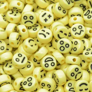 Yellow acrylic smiley face beads bulk DIY jewelry making craft supply spacer charms