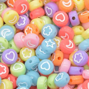 Colorful acrylic beads with cute shapes like hearts and stars, perfect for DIY jewelry crafting.