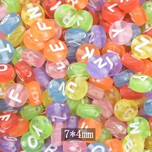 Acrylic letter beads colorful flat round alphabet beads DIY jewelry accessories 7x4mm