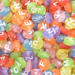 Colorful transparent acrylic letter beads for DIY phone charms and bracelet jewelry making.