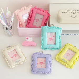 Printed Fabric Card Holder Quilted Floral Lace Edge Photo Card Sleeve For Idol Cards Student Campus ID Card Keychain Pendant