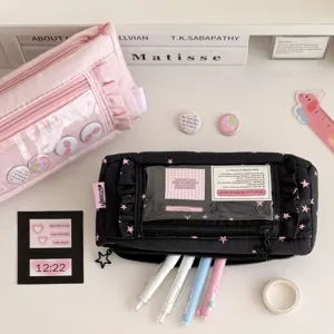 INS Korean style star pencil case aesthetic stationery storage bag with transparent window.