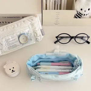 Ins style star canvas pencil case cute aesthetic student stationery bag desk organizer