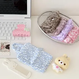 Korean plush leopard coin purse portable mini card and bluetooth earphone storage bag
