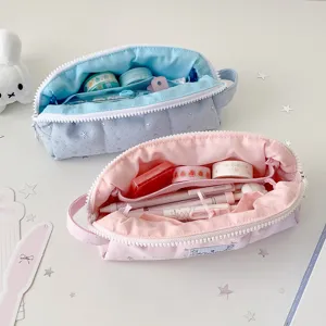 Cute Ins style star quilted pencil case large capacity stationery storage cosmetic bag for students