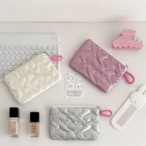 Quilted heart cosmetic pouch portable makeup storage bag for travel and daily organization