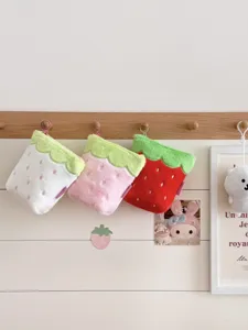 Cute plush strawberry pencil case, soft and lovely stationery storage bag for students use.