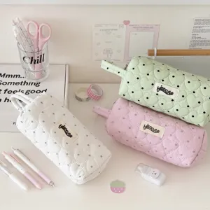 Korean style quilted pencil case large capacity cute canvas cosmetic storage bag pouch