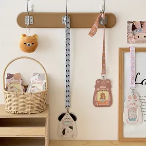 Cute ins style PU card holder with lanyard and animal pendant for student ID and photocards.