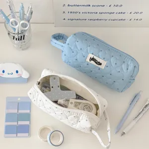 Korean ins style quilted pencil pouch large capacity cute stationery bag for student school use
