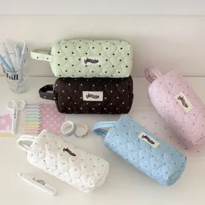 Quilted pencil case cute aesthetic cosmetic bag portable stationery pouch with handle multi colors