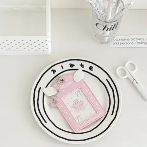 Pink PU leather photo card holder with angel wings cute photocard sleeve and star pendant