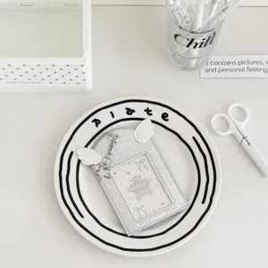 INS Style Korean Angel Wings PU Leather 3-Inch Photocard Holder Protective Case Keychain