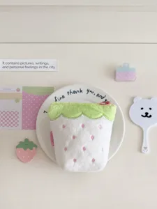 Pink plush strawberry pencil case cute large capacity stationery storage bag for students