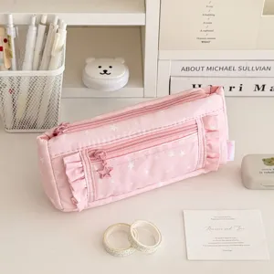 Korean ins pink star pencil case student cute stationery pouch desktop makeup storage bag