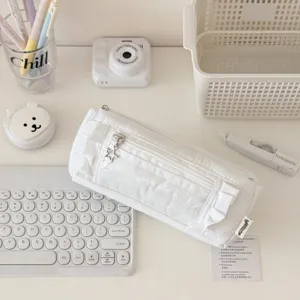 Minimalist lace pencil case, high aesthetic student stationery bag and large capacity makeup pouch.