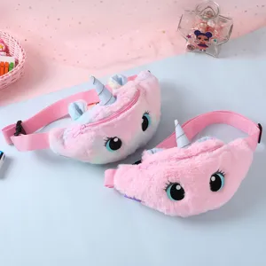 Süße Plüsch Einhorn Brusttasche für Kinder, weiche flauschige Gürteltasche mit Stickerei.