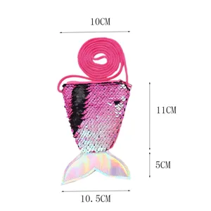 Kids sequin mermaid tail coin purse with strap small crossbody bag cute children wallet coin