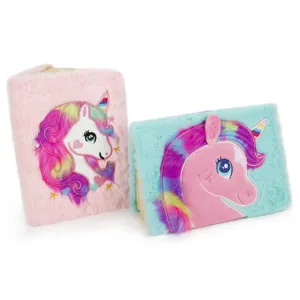 Cute fluffy plush unicorn A5 notebook journal, soft diary for cute girls and students