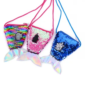 Children sequin mermaid tail crossbody coin purse cute glitter small shoulder bag for girls