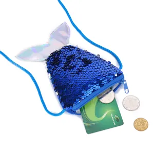 Children sequin fish tail crossbody coin purse cute glitter small wallet for girls daily use