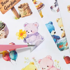 Leuke aquarel beer sticker set voor journaling, DIY scrapbooking en esthetische kantoorartikelen.