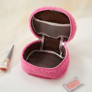 Cute plush cosmetic bag portable fuzzy makeup pouch zipper travel toiletry organizer for women
