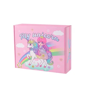 Pink cartoon unicorn gift box for children, cute stationery packaging box for birthday gifts.