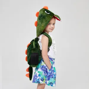 Mochila de felpa de dinosaurio para niños con capucha linda bolsa escolar de dibujos animados