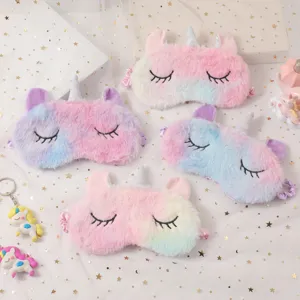 Unicorn Plush Sleep Eye Mask Soft Tie Dye Embroidered Blackout Eye Cover For Kids Adults Travel Nap Accessories