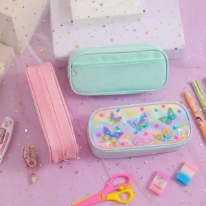 Cute canvas pencil case large capacity student stationery storage bag pastel aesthetic