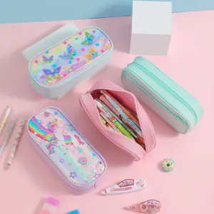 Cute unicorn and butterfly pencil case large capacity student stationery storage bags