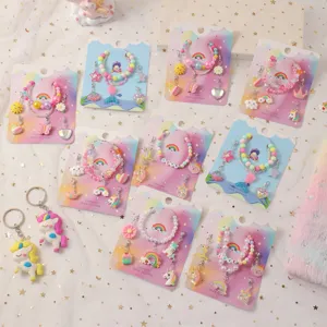 Cute cartoon unicorn DIY bracelet set for girls, adorable shell pendant beaded jewelry toys.