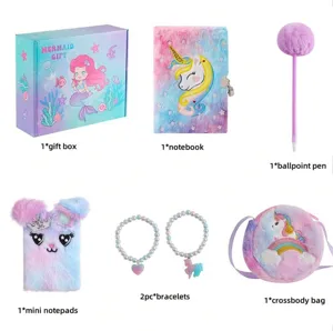 Set regalo sirena unicorno per bambini con taccuino peloso borsa e cancelleria carina.