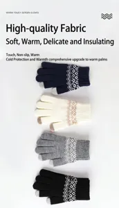 Detalle de los guantes de punto cálidos para pantalla táctil en azul, blanco, gris y negro